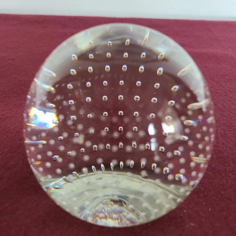 Clear Glass Paperweight Precision Controlled Bubbles in Alignment Vintage